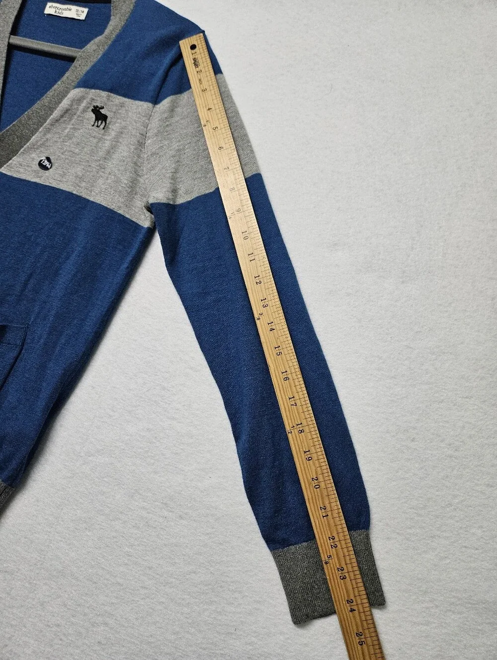 Abercrombie & Fitch Kids Blue Grey Color-block Cardigan 0Sweater Moose Logo NWT
